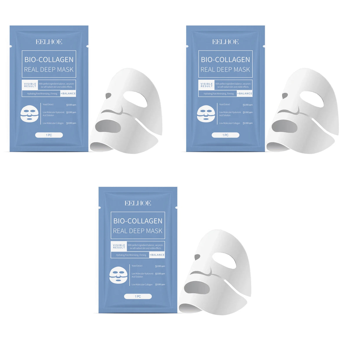 EELHOE Bio Collagen Face Mask – Firming & Brightening Sheet Mask Collagen Face Mask Qst 3pcs