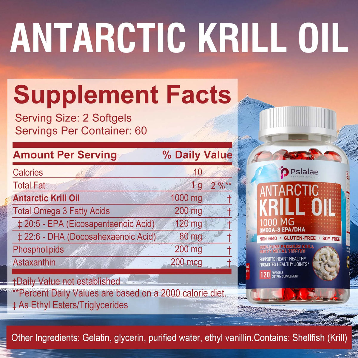 Antarctic Krill Oil Capsules – Omega-3 Non-GMO 1000mg Omega-3 Supplement Qst