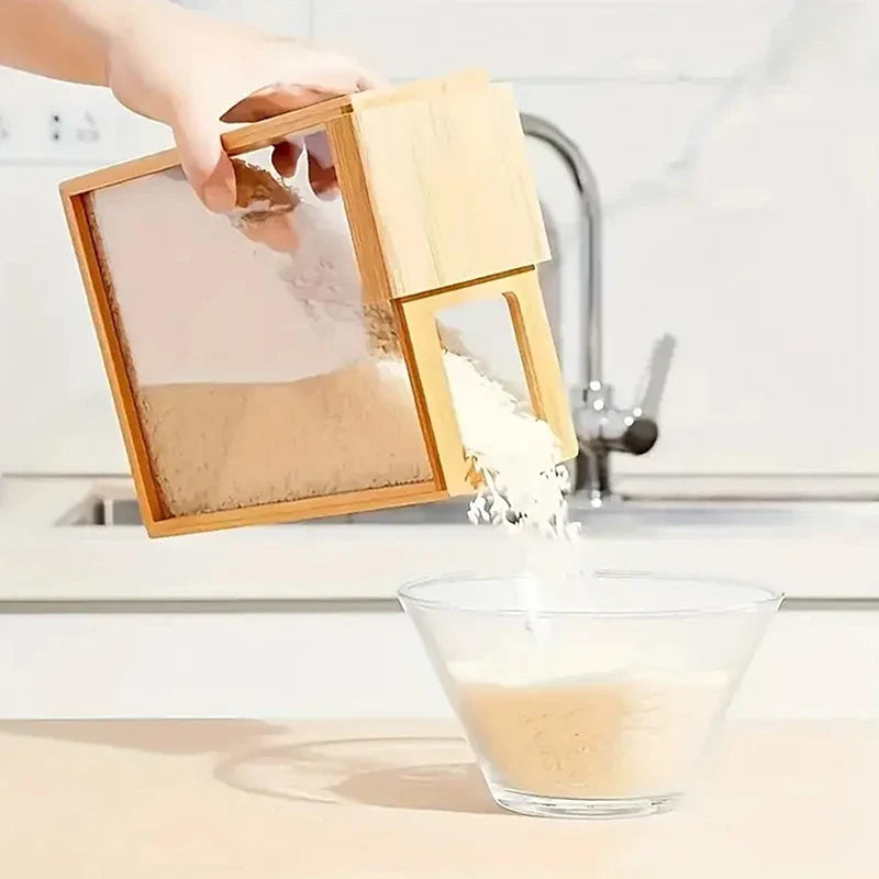 Bamboo Condiment Dispenser Sliding Lid Kitchen Storage Tank Food Storage Dispenser Qme