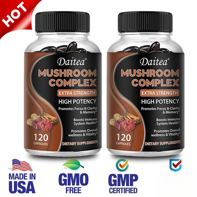 10-in-1 Mushroom Capsules – Lion's Mane, Cordyceps & Reishi Mushroom Supplement Qst 120 count-2 bottle
