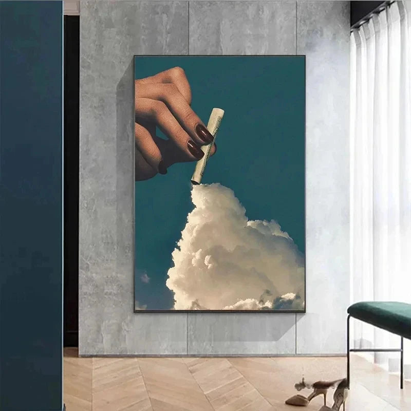 Whimsical Cloud People Canvas Wall Art Print – Modern Décor Canvas Wall Art Qst