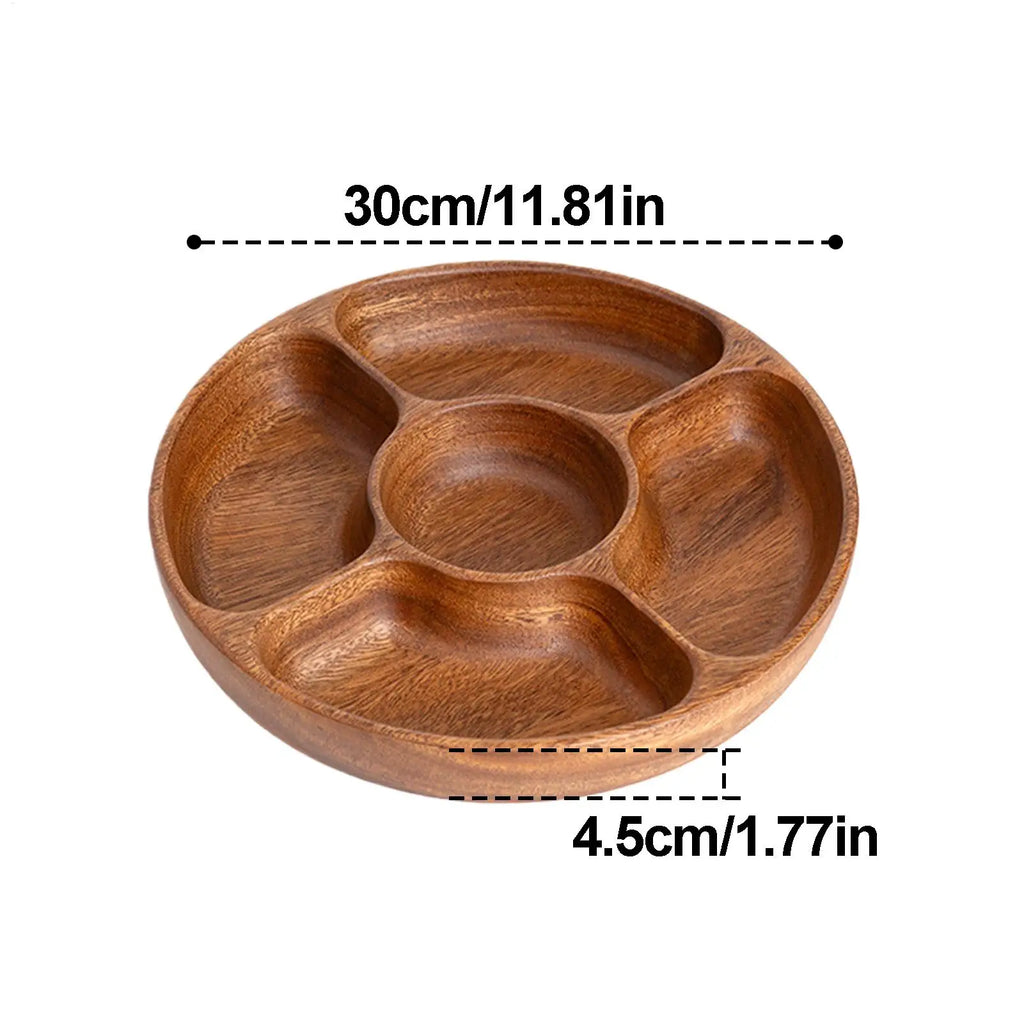 Round 5-Compartment Wooden Serving Platter Tray for Parties Serving Platter Tray Qme