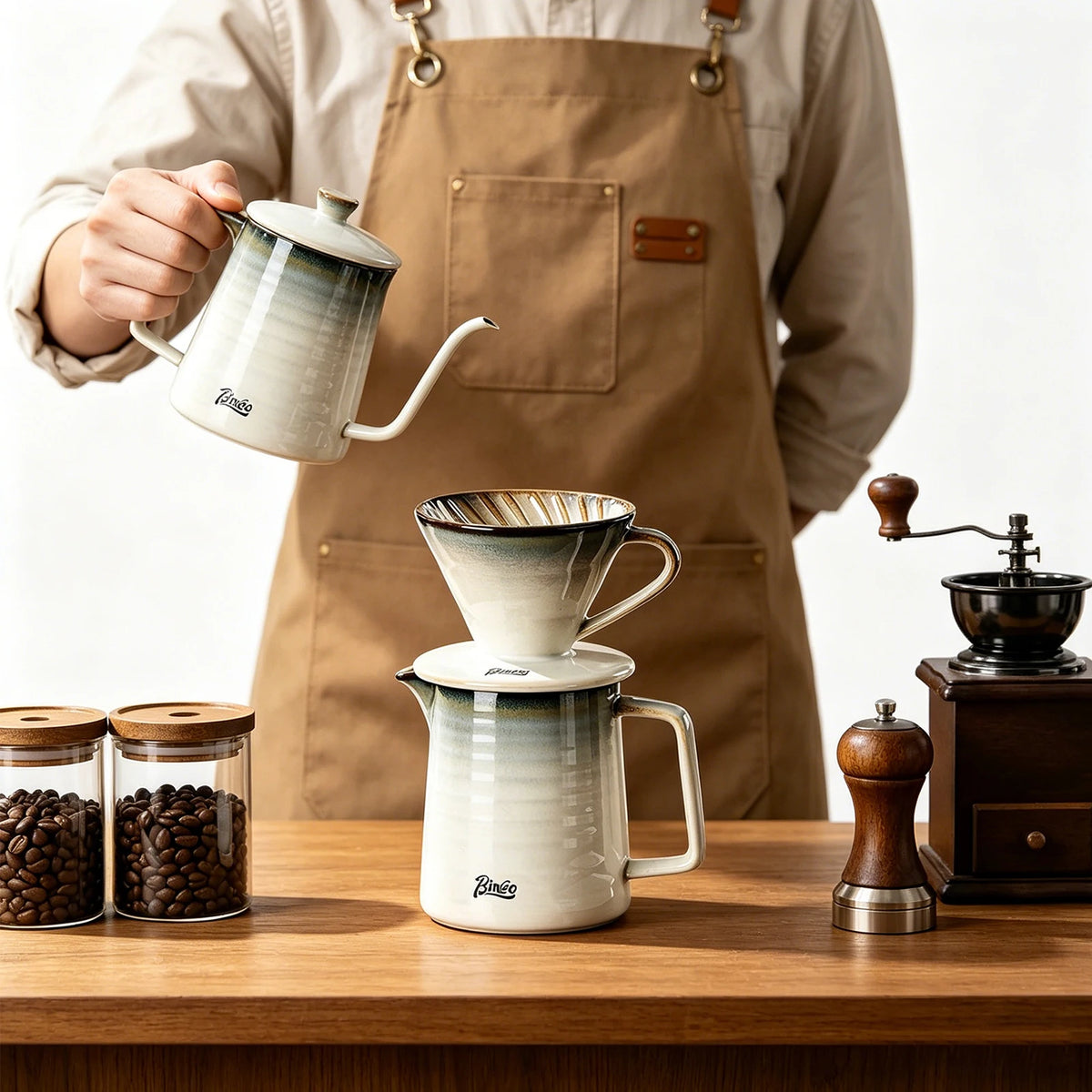 Bincoo 450ml Ceramic Pour Over Coffee Maker & Dripper Set Pour Over Coffee Set Qst