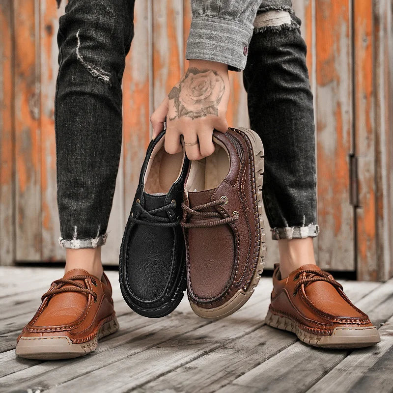 SENLONGBAO Men's Handmade Split Leather Loafers | Casual Flat Men's Leather Loafers Qst