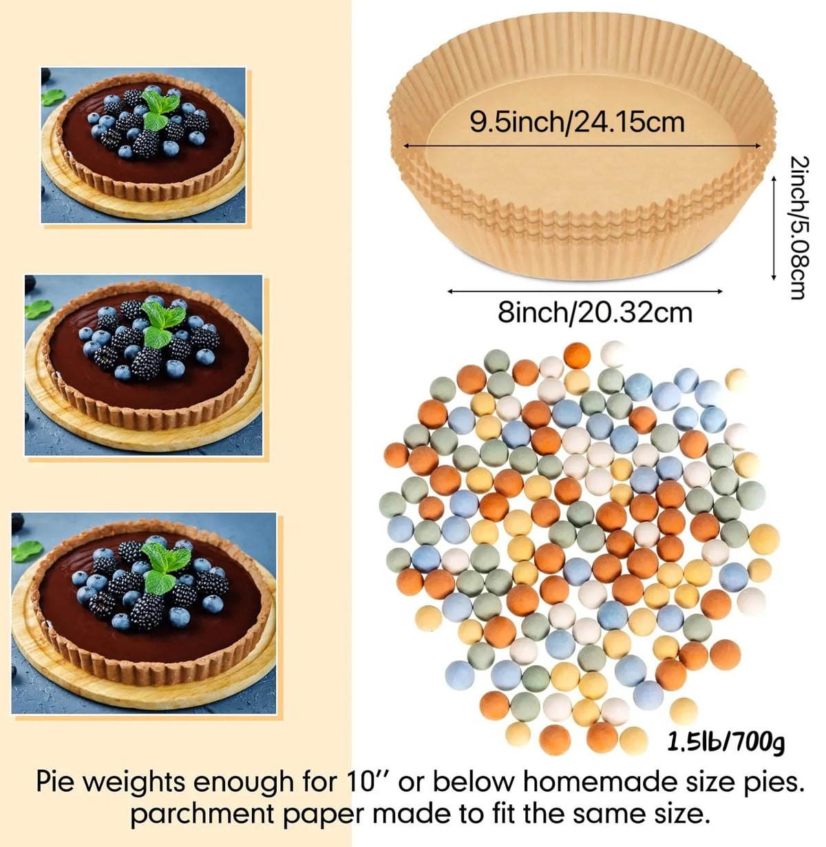Ceramic Pie Weights 1.5 lb with 50 Parchment Liners | Blind Bake Ceramic Pie Weights Qme