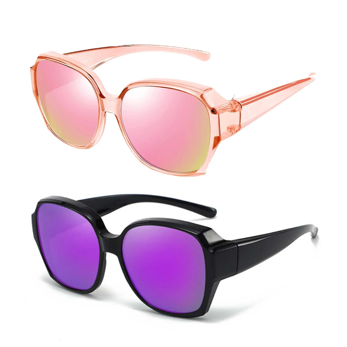 VOPHA Over-Glasses Sunglasses UV400 Clip-On – Men & Women Clip-On Sunglasses Qst 2PCs-Pink-Purple