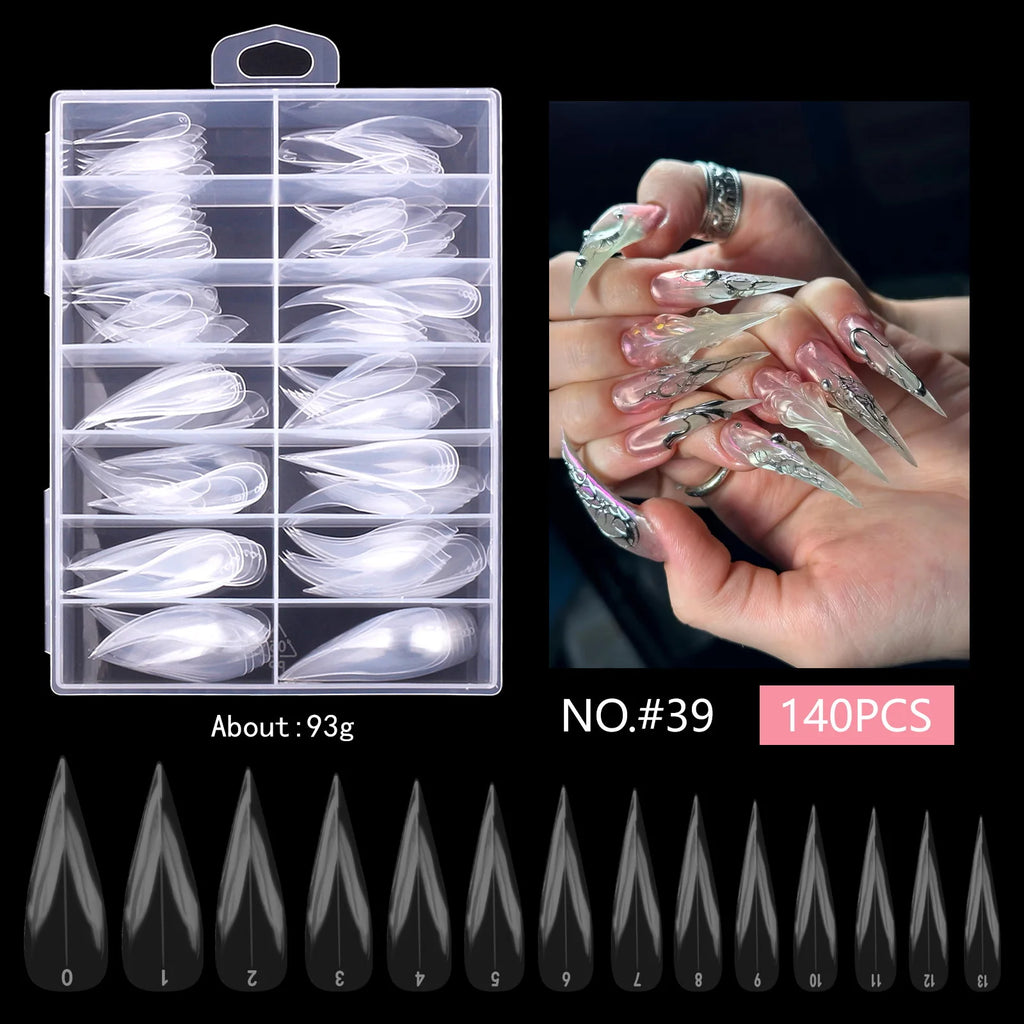 Clear Curved Stiletto False Nail Tips Eagle Claw 120/140 Pcs False Nail Tips Qst A39