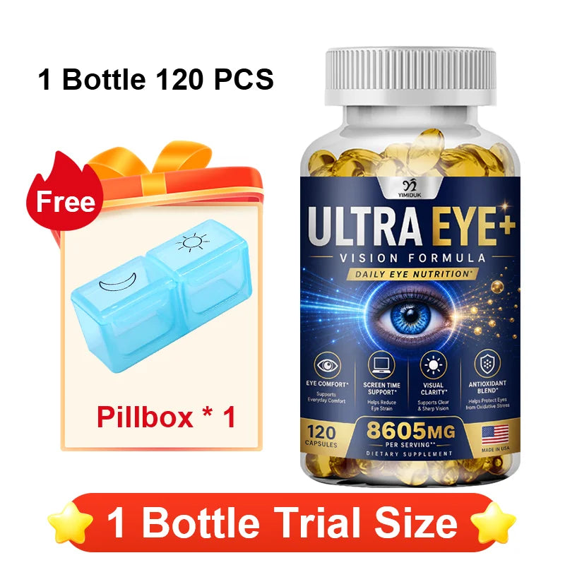 YIMIDUK Ultra Eye+ Capsules – Lutein, Zeaxanthin & Bilberry Eye Vision Supplement Qst 120pcs - Trial