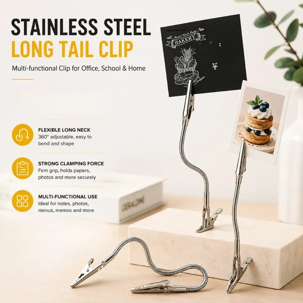 Stainless Steel Long Tail Clip – Photo & Paper Holder, 18cm Desk Clip Holder Qme