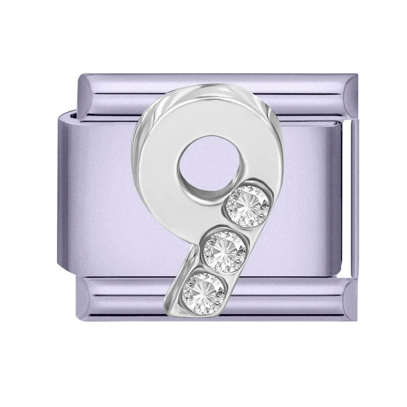 Zircon Number Italian Charm Links 0-9 | Stainless Steel DIY