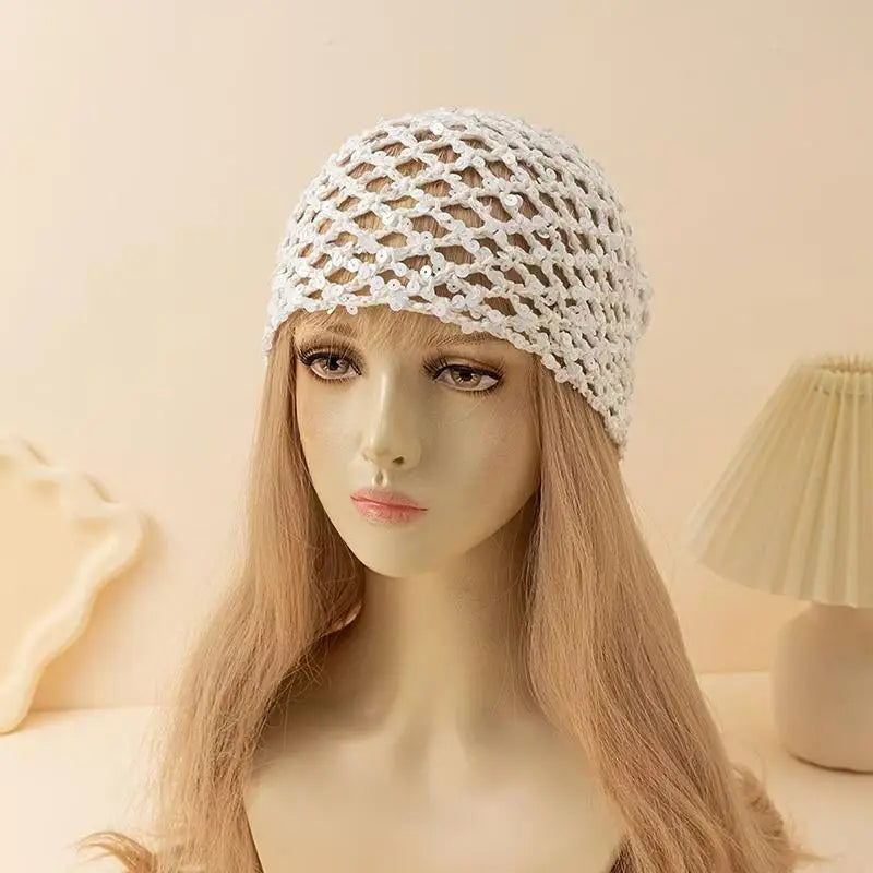 Y2K Glitter Sequined Knit Beanie Hat – Shiny Street Style Knit Beanie Hat Qst A8