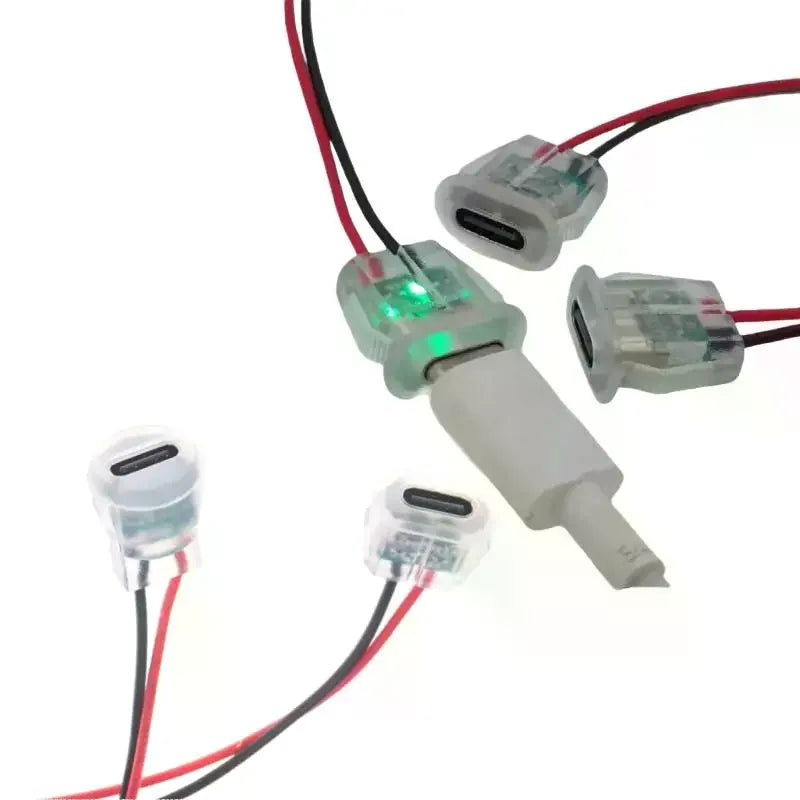5-Pack Waterproof USB-C Female Connectors 2-Pin Transparent Port USB-C Connectors Qme