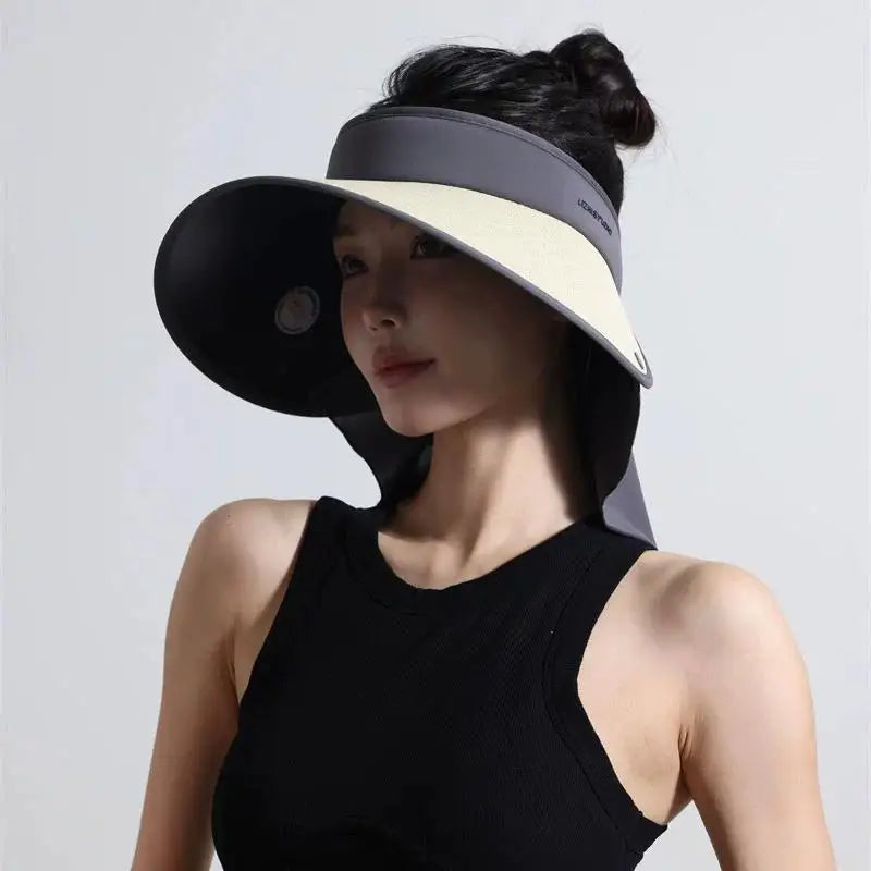 Women's Wide Brim Straw Sun Hat with Removable UV Shawl Wide Brim Sun Hat Qst one size Beige