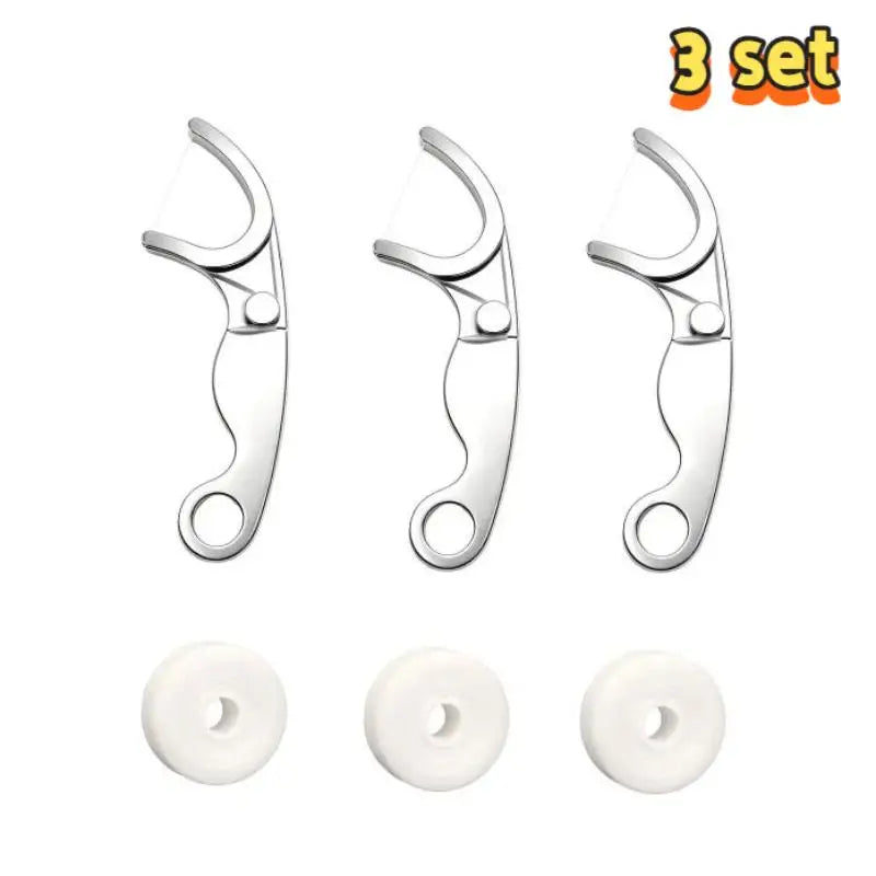 Reusable Stainless Steel Dental Floss Holder | Portable Oral Care Dental Floss Holder Qst A3