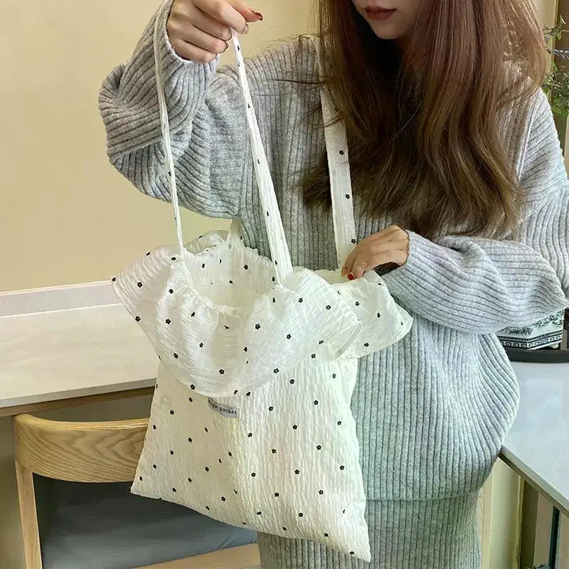 Women's Polka Dot Chiffon Mesh Tote Bag – Large Capacity Chiffon Tote Handbag Qme