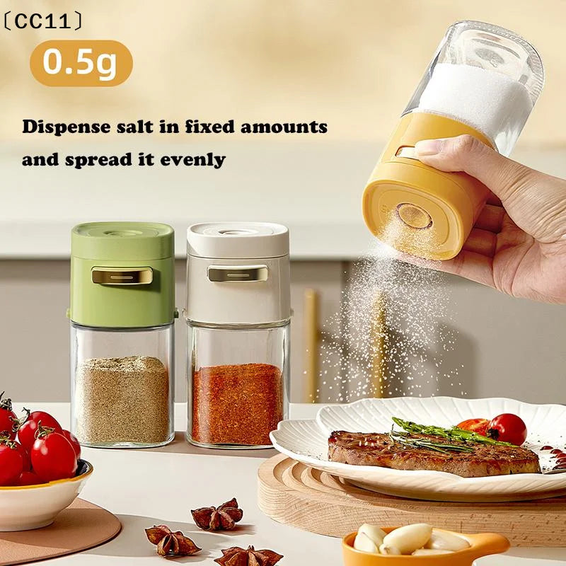 Glass Quantitative Seasoning Jar | Press-Type Salt Dispenser Seasoning Dispenser Jar Qme