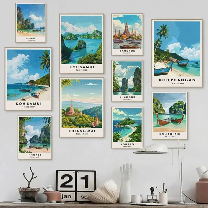 Thailand Travel Canvas Wall Art – Phuket Bangkok Landscape Poster Canvas Wall Art Qst