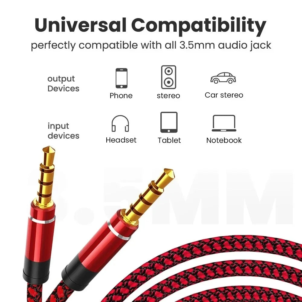 1.5M Nylon Braided 3.5mm AUX Audio Extension Cable | Car & Headphones AUX Audio Cable Qme