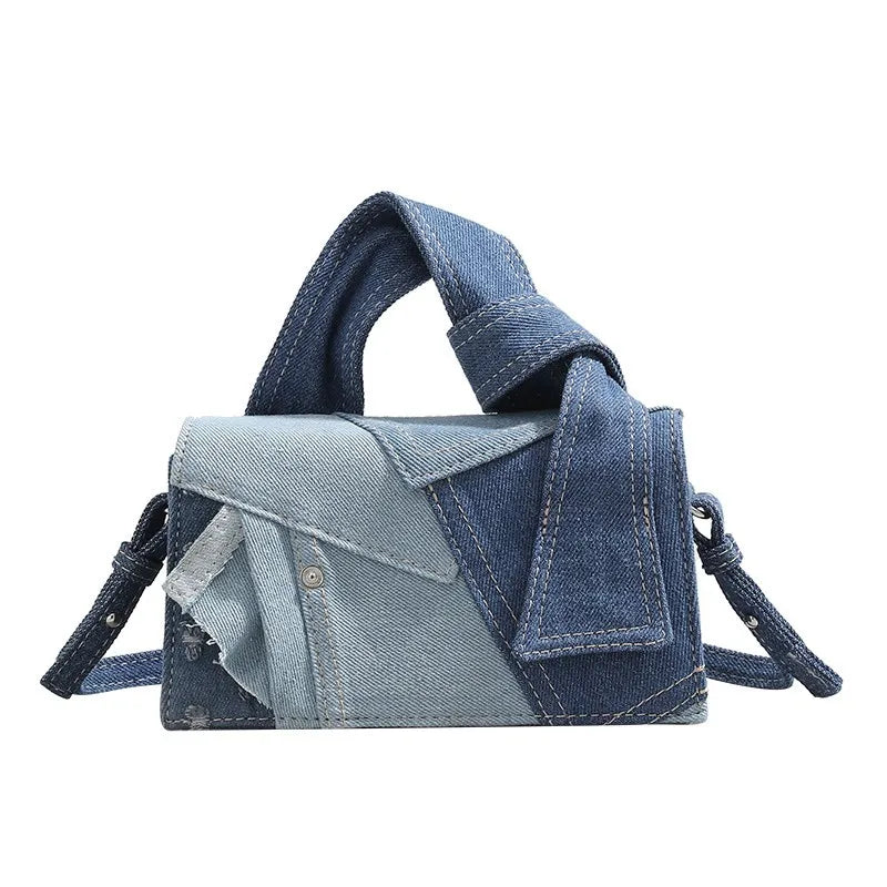 Boho Chic Denim Mini Square Bag – Women's Minimalist Handbag Mini Square Handbag Qme