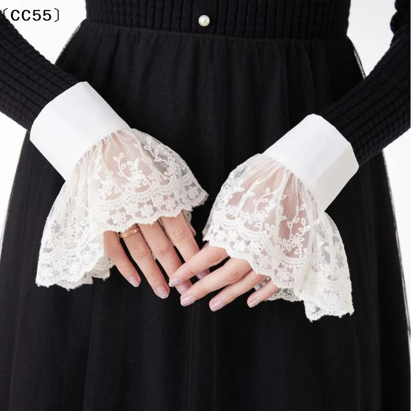 White Lace Detachable Cuffs – Bridal, Costume & Sweater Lace Wrist Cuffs Qst