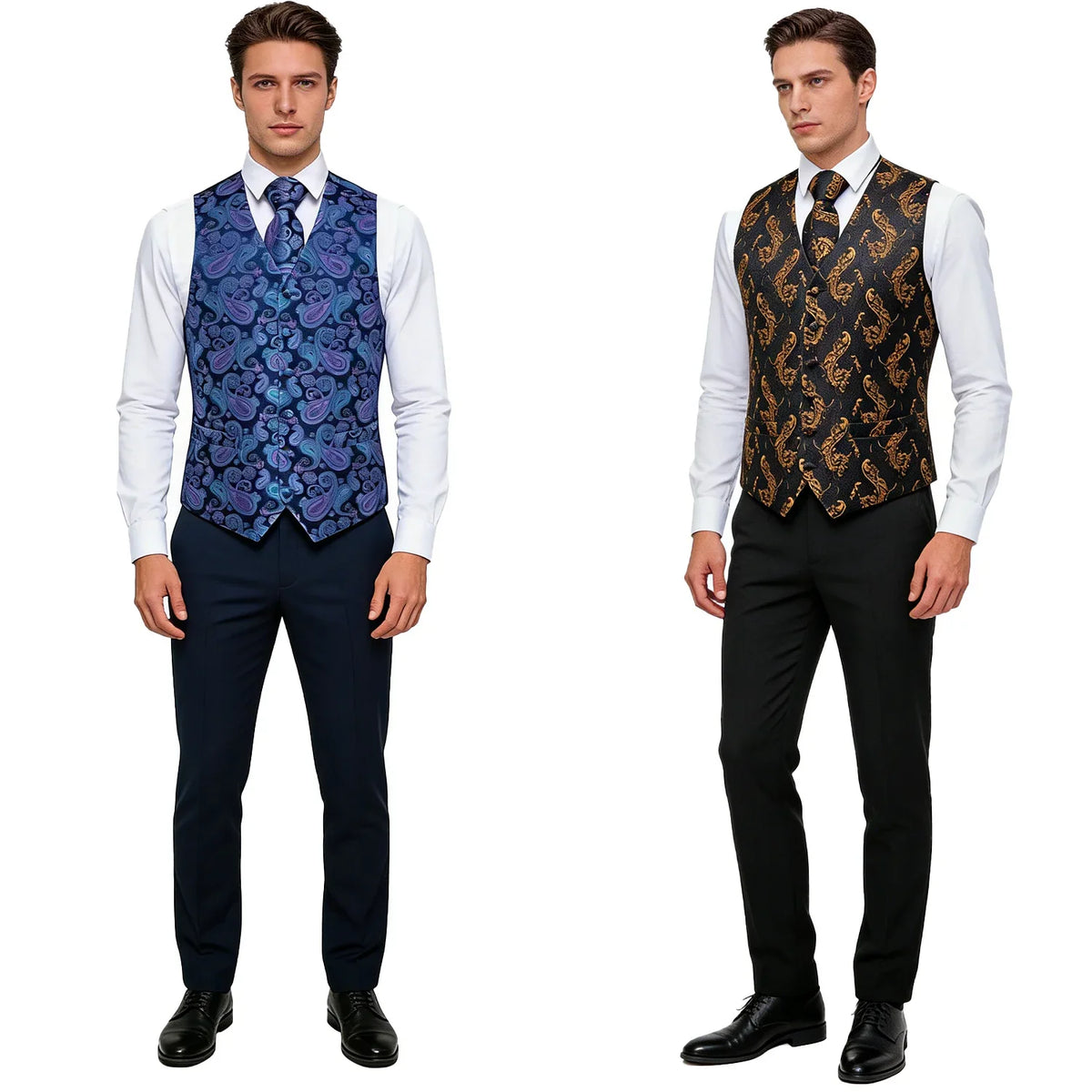 Men's Paisley Suit Vest, Necktie & Pocket Square Set Suit Vest & Tie Set Qme