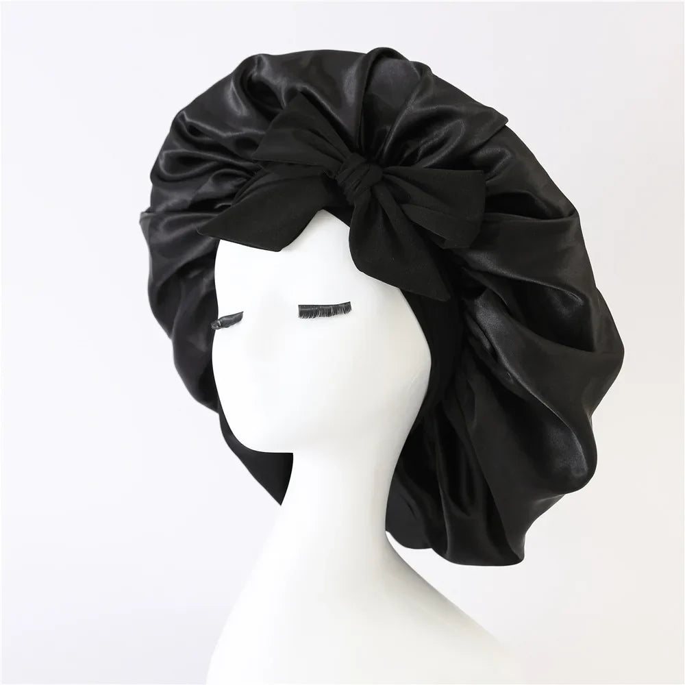 Women's Satin Sleep Cap Night Hair Bonnet – 5 Colors Satin Sleep Bonnet Qme Black