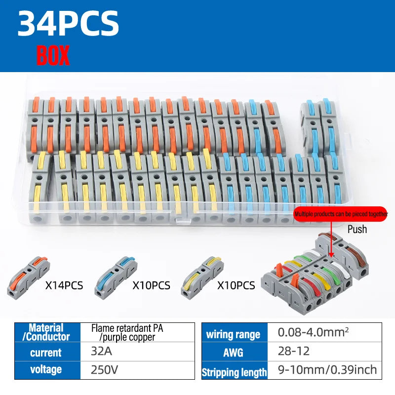 Universal Lever Wire Connectors 1-to-1 Inline Compact Splicing Lever Wire Connector Qme 211 34PCS