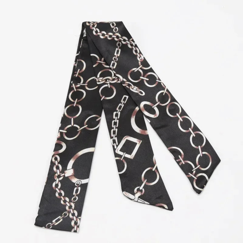 Women's Skinny Ribbon Scarf – Printed Polyester Hair Tie Ribbon Hair Scarf Qme A-37