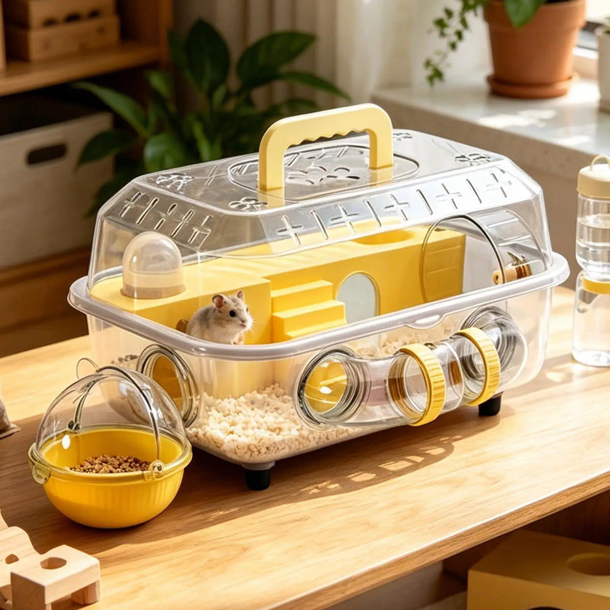 Dwarf Hamster Cage 2-Layer Transparent Habitat with Tunnel Small Animal Cage Qme