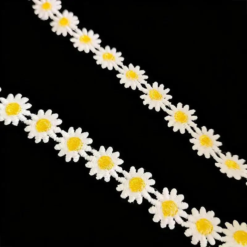 White Yellow Embroidered Lace Trim – Soft Polyester DIY Fabric Embroidered Lace Trim Qme