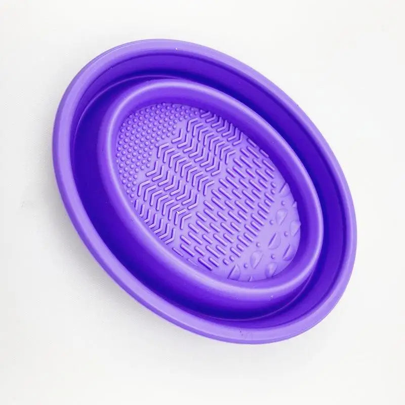 Foldable Silicone Makeup Brush Cleaning Bowl & Scrubber Makeup Brush Cleaner Qst Purple