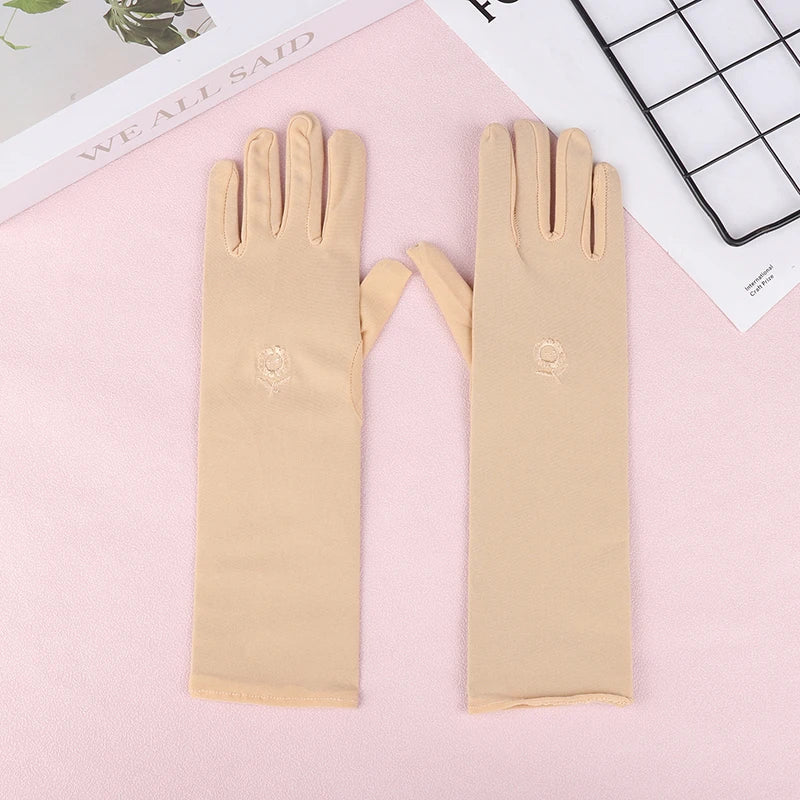 Women's UV Driving Gloves – Breathable Stretch Mid-Long Sun Cover UV Driving Gloves Qst Nude