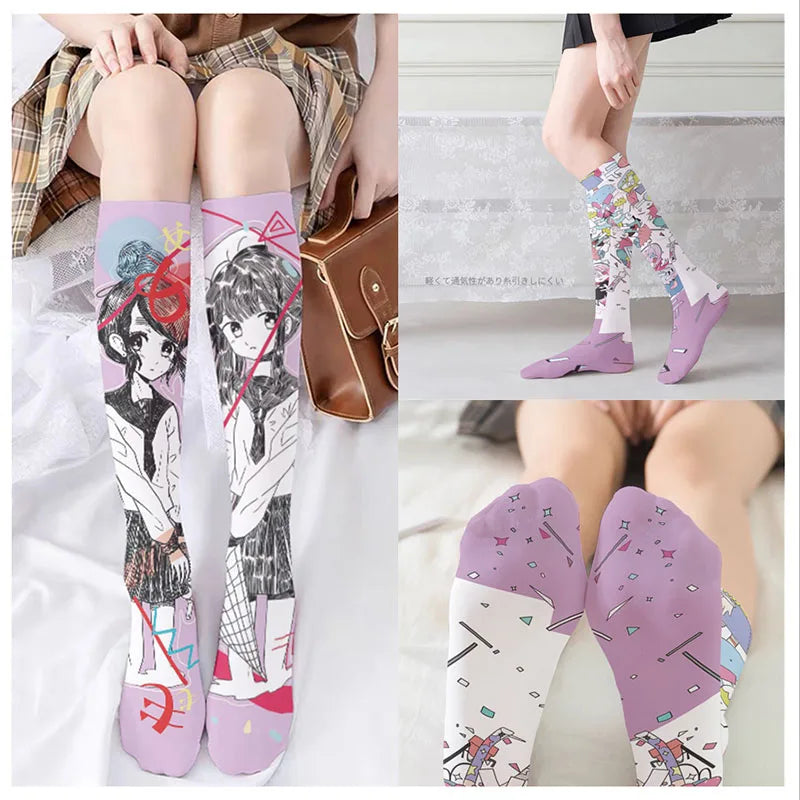 Women's Anime Cartoon Print Mid-Tube Stockings – 6 Colors Printed Calf Stockings Qme