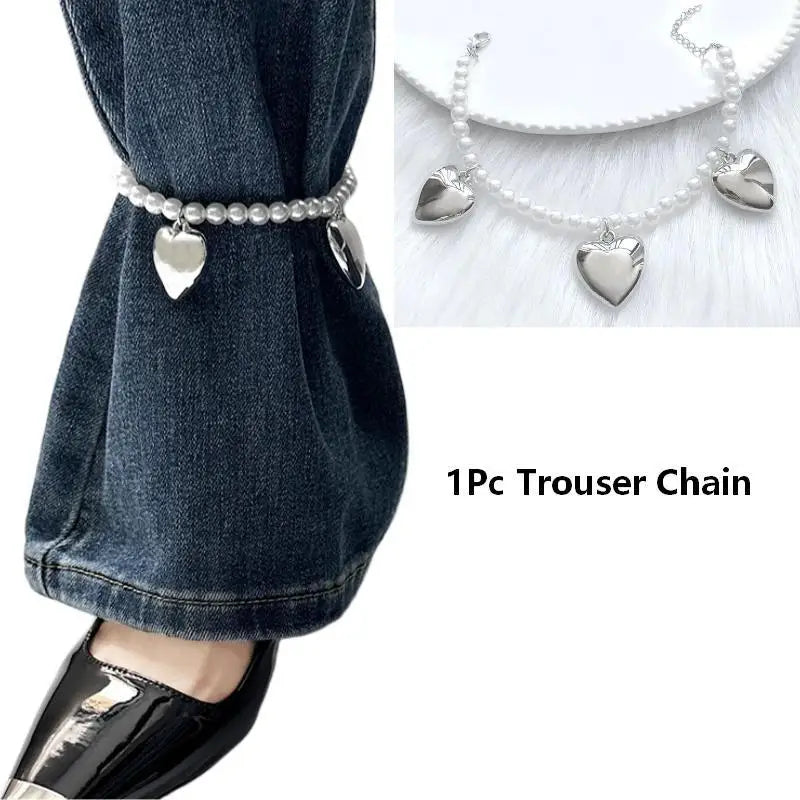 Heart Bow Charm Anklet – Pearl Beaded Trouser Chain Charm Anklet Qme A1