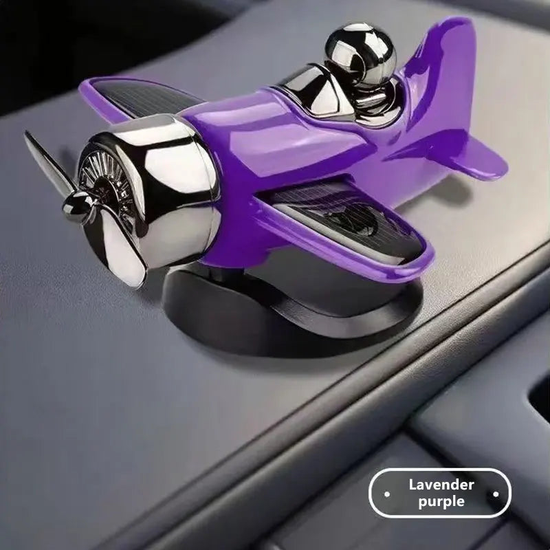 Solar Rotating Airplane Car Dashboard Ornament 360° Spin Car Dashboard Ornament Qst purple