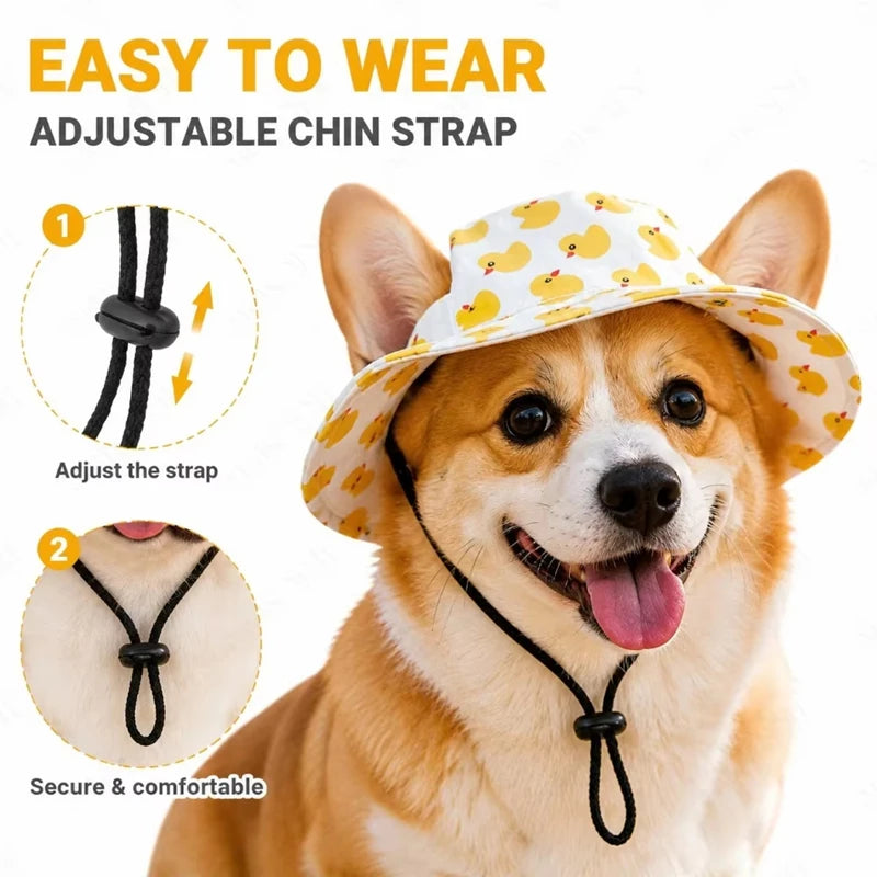 Adjustable Dog & Cat Sun Hat with Ear Holes – Cute Print Cap Pet Hat Qst