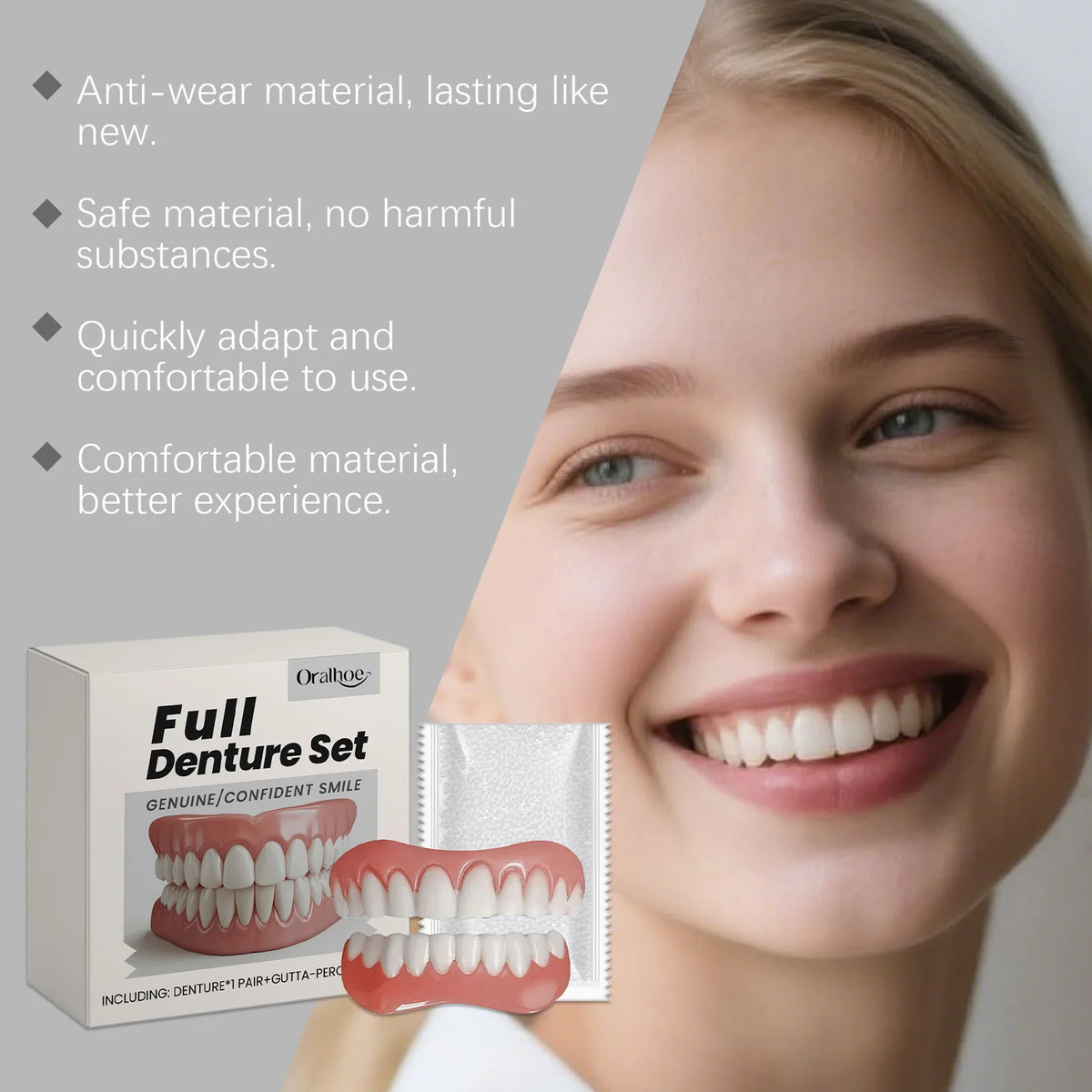 Temporary Silicone Denture Kit – Full Set Cosmetic Teeth Cover Cosmetic Denture Kit Qst