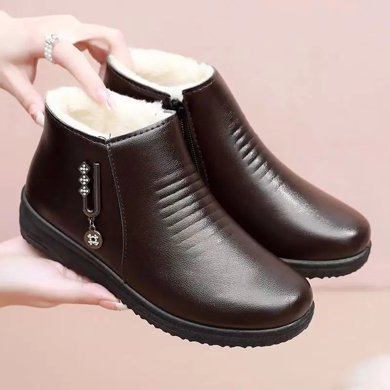 Women's Plush-Lined Platform Ankle Boots | Winter Snow Boots Women's Ankle Boots Qst WC-282 Brown CN37 (Foot 23.5cm) CN