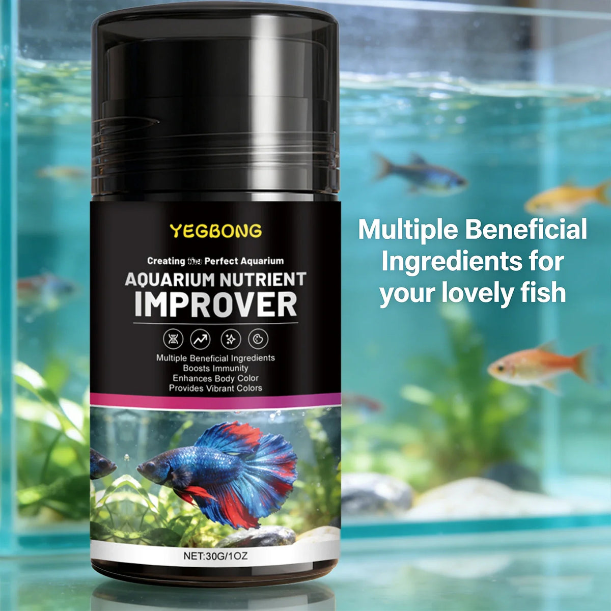 Natural Aquarium Nutrient Supplement – Fish Growth & Color Boost Aquarium Fish Supplement Qme