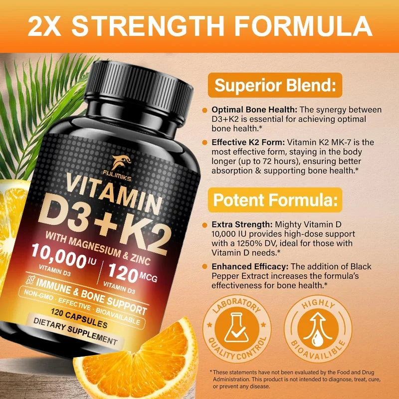 Fulimiks Vitamin D3 K2 Capsules – Magnesium, Zinc & Immune Vitamin Supplement Qst