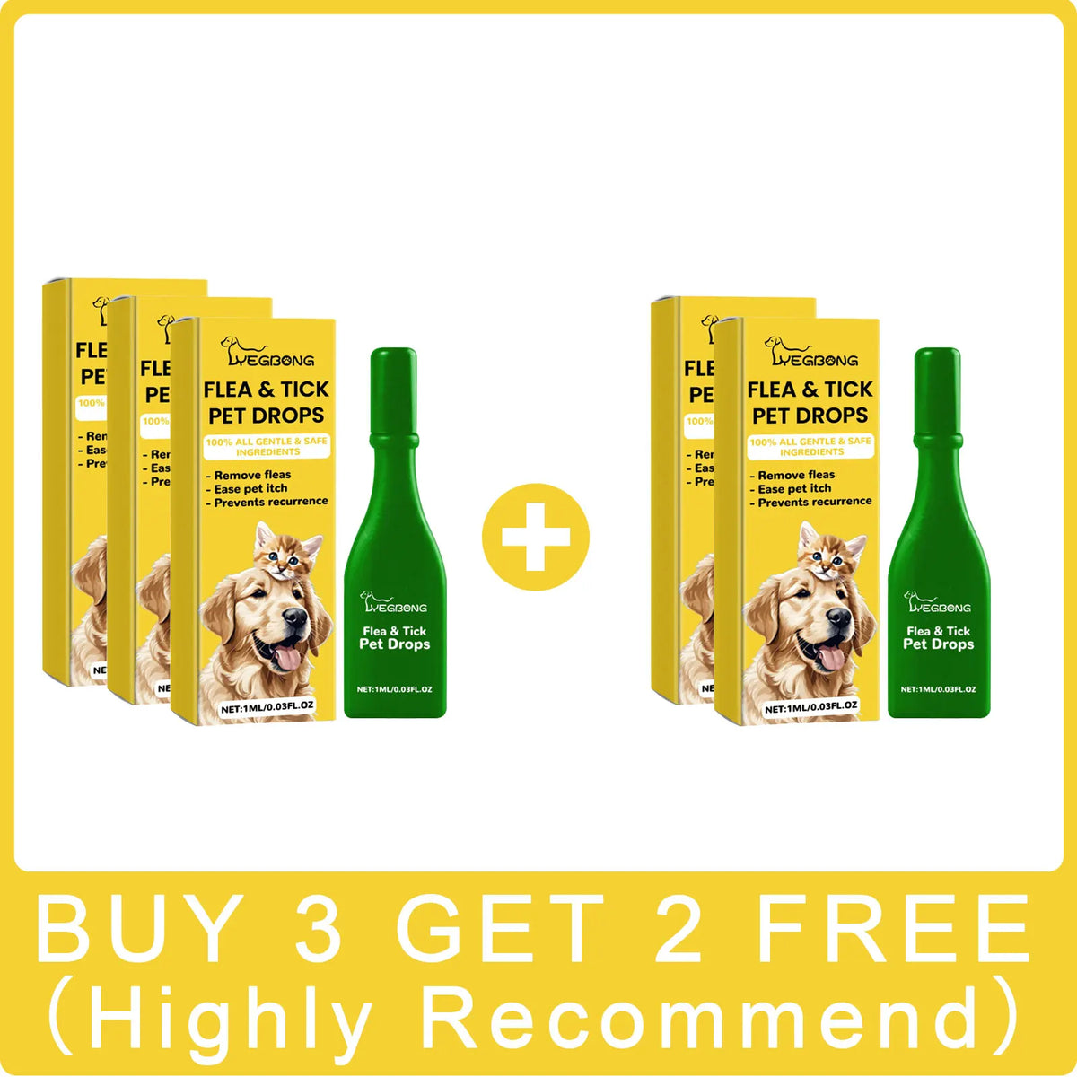 Yegbong Pet Flea & Tick Repellent Drops for Dogs & Cats Pet Flea Treatment Qst 5 ml Boxed