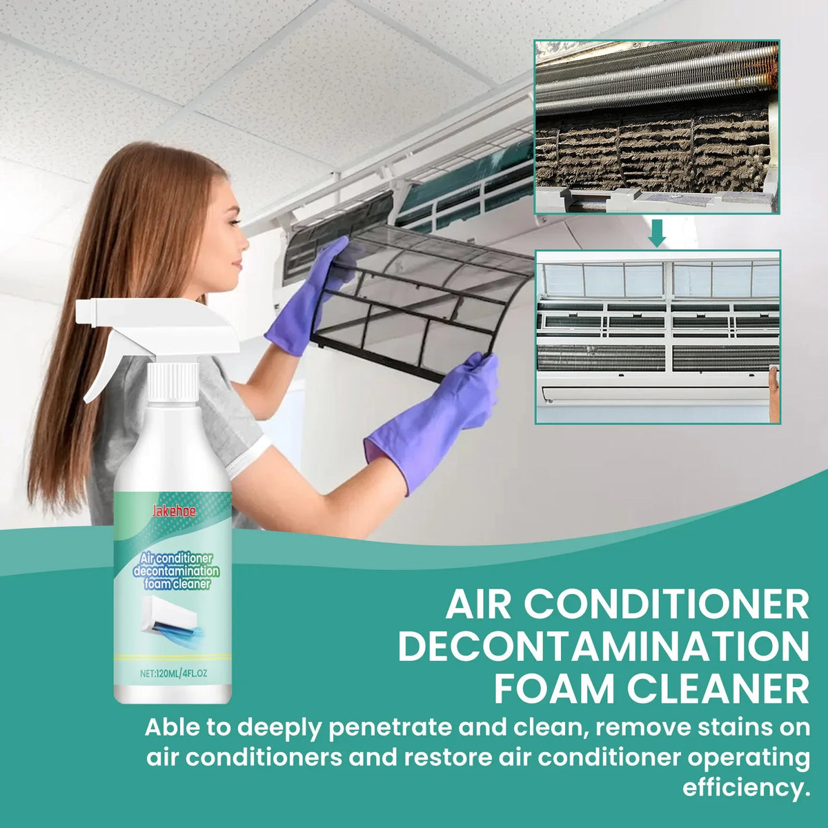 Heavy Duty AC Coil Foam Cleaner – No-Rinse Foaming Spray AC Coil Cleaner Spray Qme