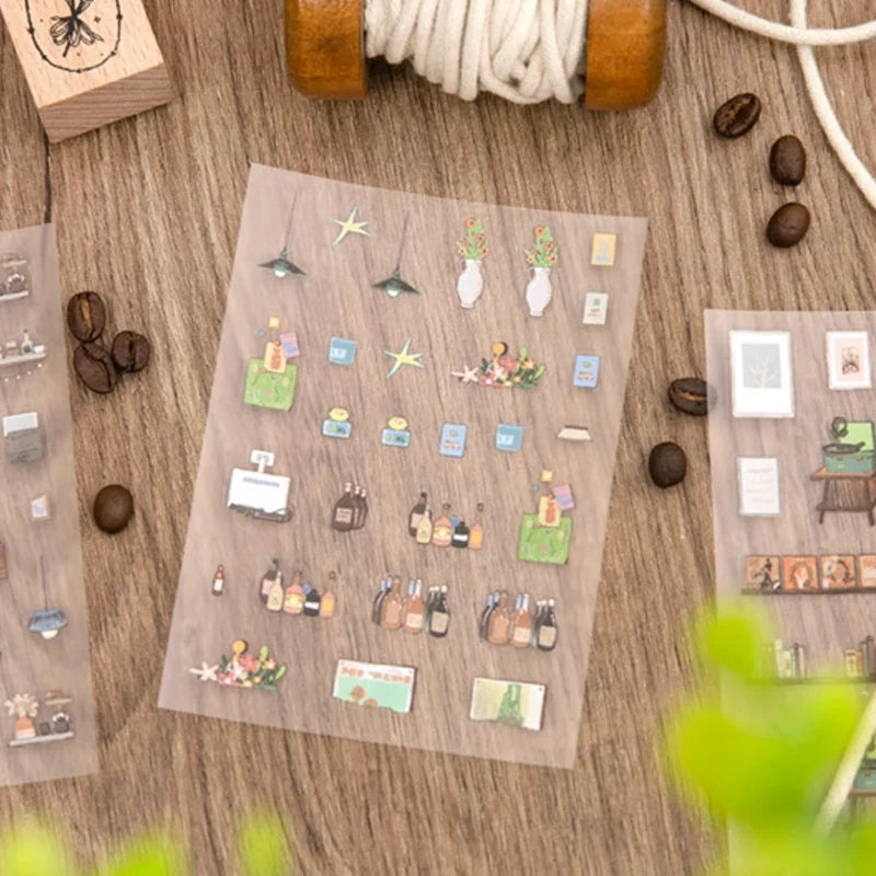 Cozy Home Illustration Stickers – 4 Bag Set for Journaling Decorative Sticker Pack Qme