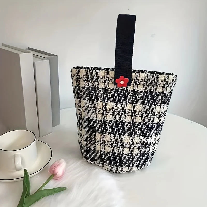 Plaid Canvas Tote Bag – Thickened Casual Storage Handbag Canvas Tote Bag Qme