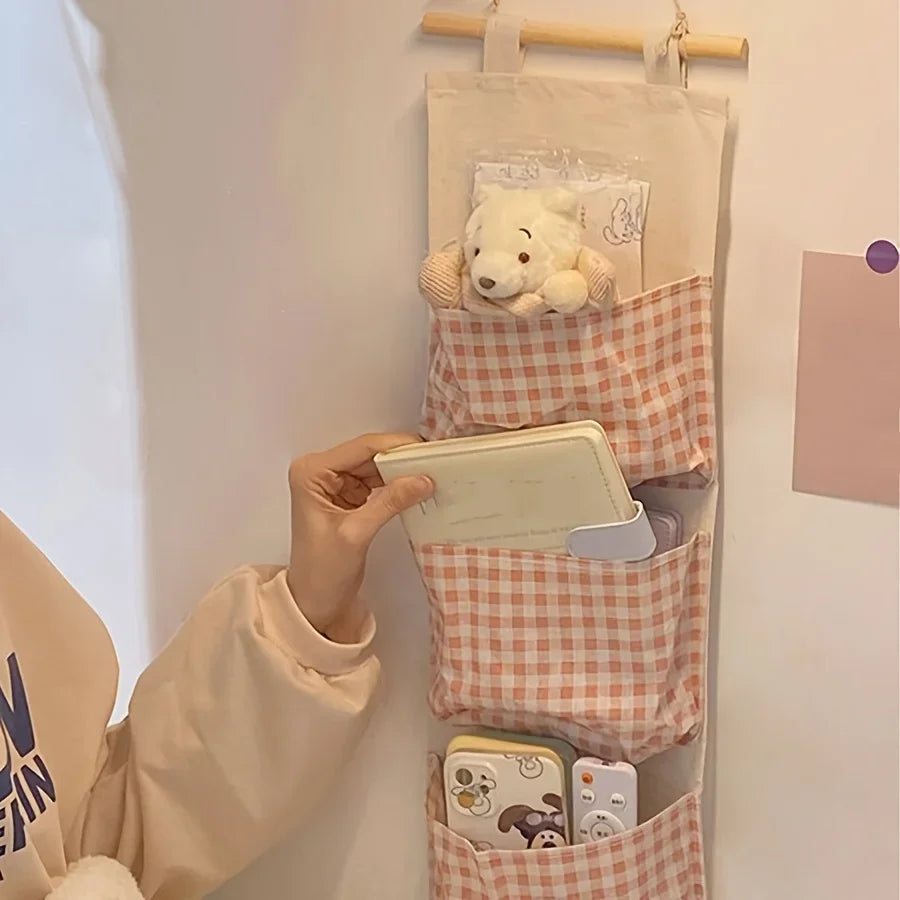 Pink Canvas Wall-Mounted Storage Rack – Bedroom Organizer Wall Storage Rack Qme