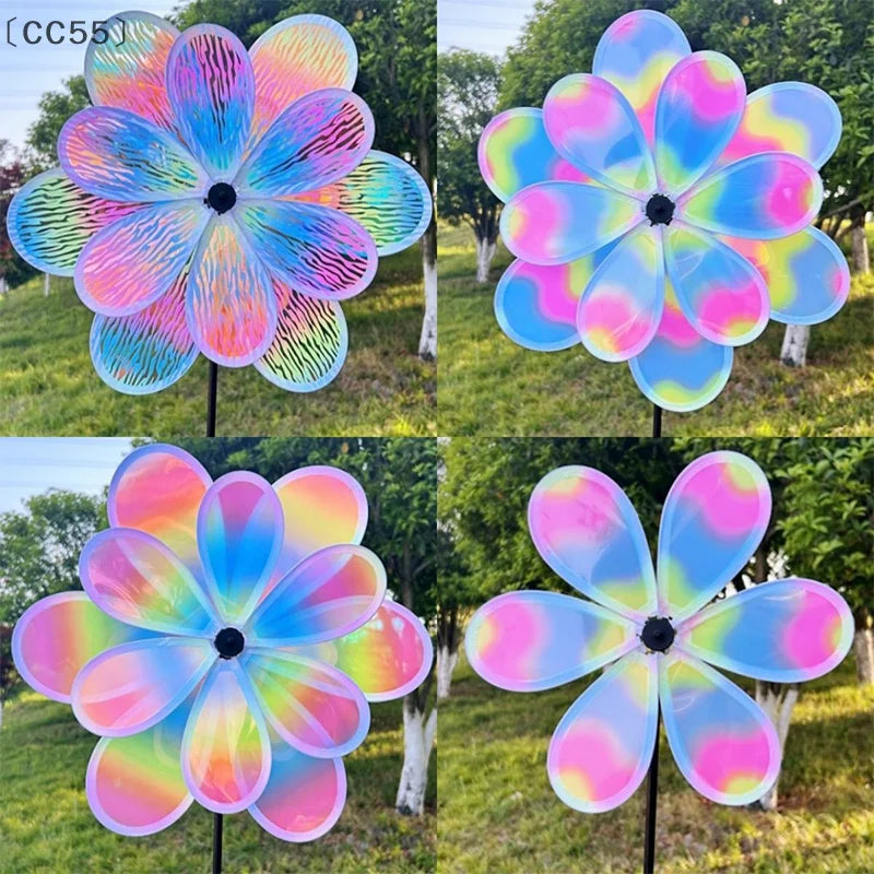 Color-Changing Double Layer Wind Spinner Pinwheel Garden Stake Garden Wind Spinner Qst