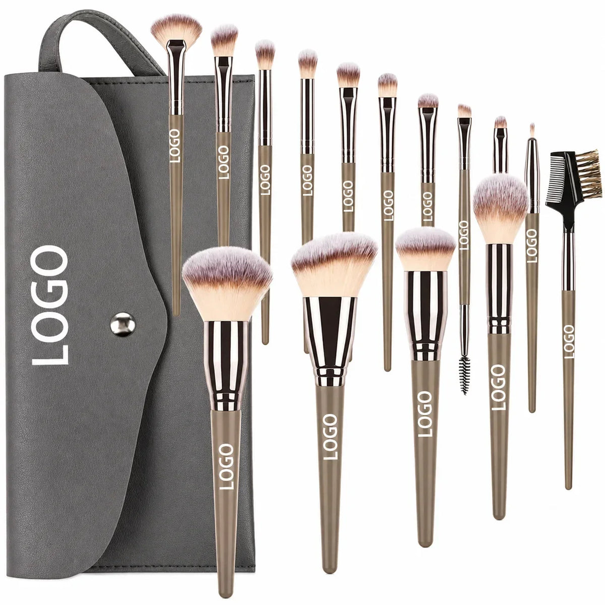 15-Piece Vegan Makeup Brush Set with Portable Travel Bag Makeup Brush Set Qme 15pcs Brown with Ba