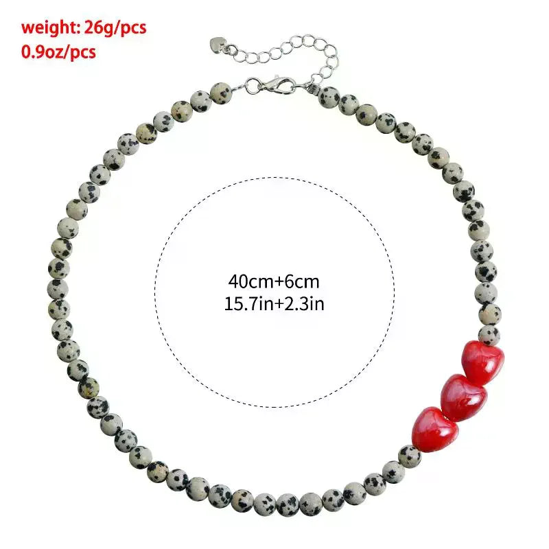 Red Heart Beaded Stone Layering Necklace for Women Beaded Layering Necklace Qme