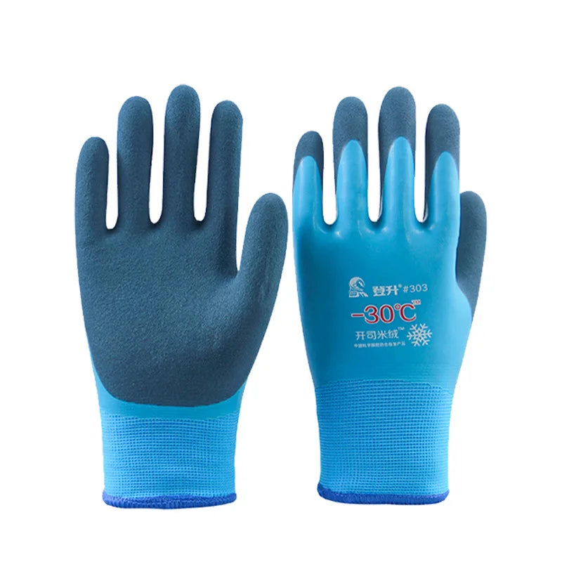 2 Pairs Winter Fishing Gloves Fleece Lined Thickened Warm Winter Fishing Gloves Qme Blue