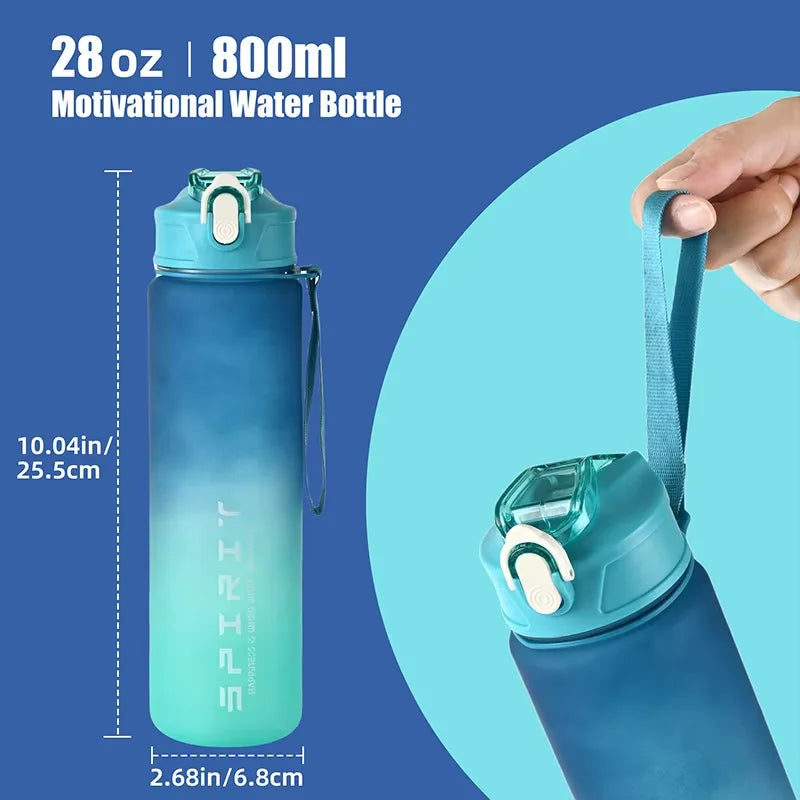 800ml Leak-Proof Sports Water Bottle with Straw & Time Markers Sports Water Bottle Qme